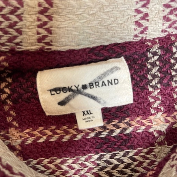 NEW Lucky Brand Men XXL Burgundy Plaid Flannel Textured Button Shirt Long Sleeve - Picture 7 of 13